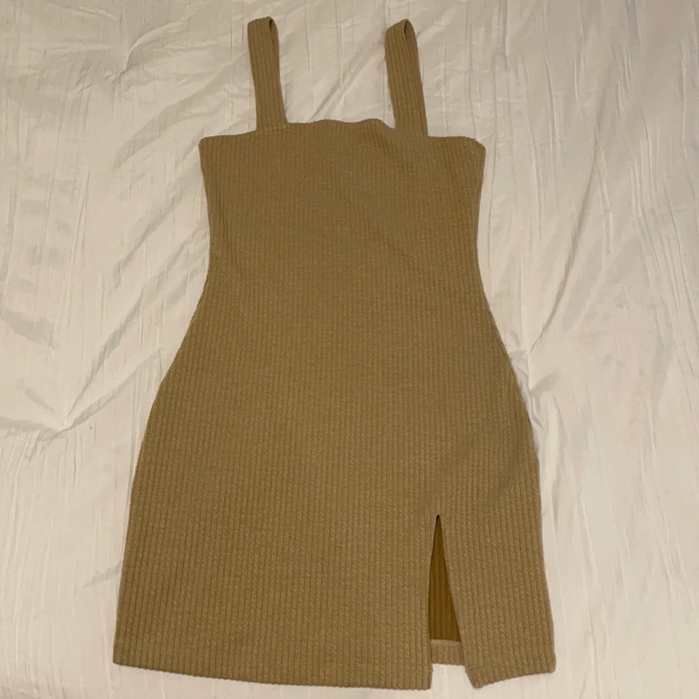 Motel Tan Ribbed Bodycon Dress